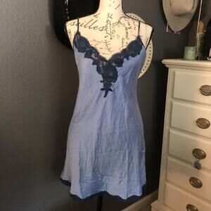 Vintage 80s 90s Blue Lace Satin Victoria's Secret Slip Dress S M Fairycore